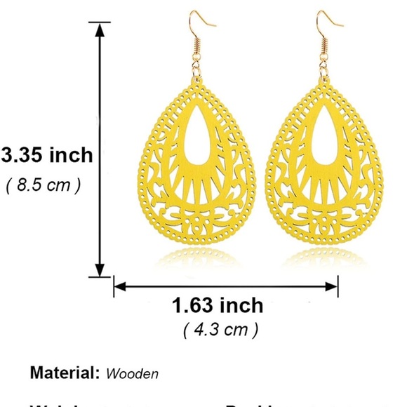Yellow Teardrop Dish Hook Earrings - Picture 4 of 5